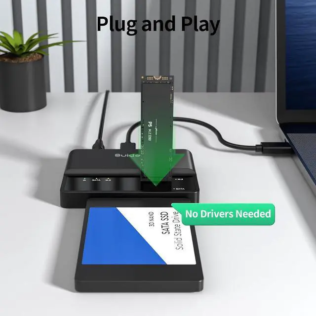 Alt view image 5 of 7 - NVMe SSD Enclosure, 10Gbps USB to M.2 and SATA Adapter Tool Free PCIe External Hard Drive Reader Compatible with M.2(M Key&M+B Key) Any Sizes 2.5"/3.5" SSD/HDD -