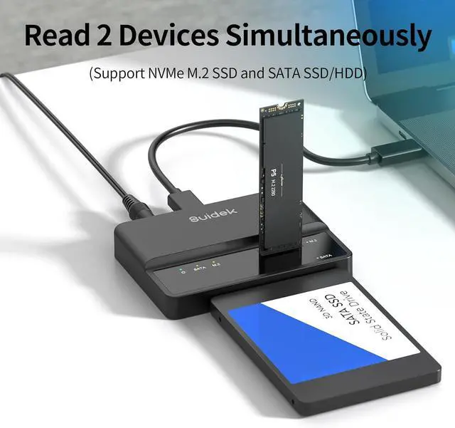 Alt view image 7 of 7 - NVMe SSD Enclosure, 10Gbps USB to M.2 and SATA Adapter Tool Free PCIe External Hard Drive Reader Compatible with M.2(M Key&M+B Key) Any Sizes 2.5"/3.5" SSD/HDD -