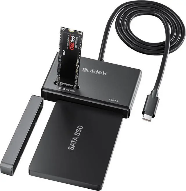 Main image of M.2 NVMe SSD Adapter, Type-C 10Gbps to and SATA Hard Drive Reader External M2 PCIe Enclosure Compatible with (M Key&M+B Key) Any Sizes 2.5"/3.5" 12V/2A Adapter Black -