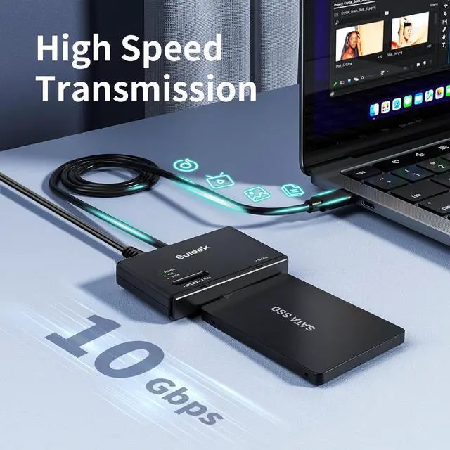 Alt view image 3 of 7 - M.2 NVMe SSD Adapter, Type-C 10Gbps to and SATA Hard Drive Reader External M2 PCIe Enclosure Compatible with (M Key&M+B Key) Any Sizes 2.5"/3.5" 12V/2A Adapter Black -