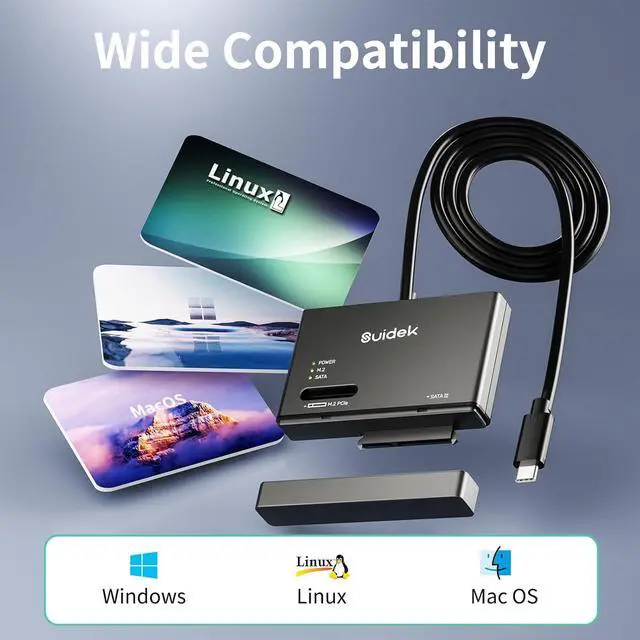 Alt view image 4 of 7 - M.2 NVMe SSD Adapter, Type-C 10Gbps to and SATA Hard Drive Reader External M2 PCIe Enclosure Compatible with (M Key&M+B Key) Any Sizes 2.5"/3.5" 12V/2A Adapter Black -