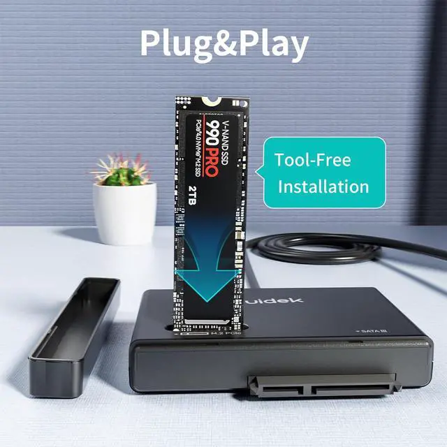 Alt view image 6 of 7 - M.2 NVMe SSD Adapter, Type-C 10Gbps to and SATA Hard Drive Reader External M2 PCIe Enclosure Compatible with (M Key&M+B Key) Any Sizes 2.5"/3.5" 12V/2A Adapter Black -