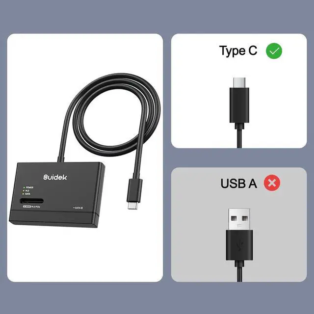 Alt view image 7 of 7 - M.2 NVMe SSD Adapter, Type-C 10Gbps to and SATA Hard Drive Reader External M2 PCIe Enclosure Compatible with (M Key&M+B Key) Any Sizes 2.5"/3.5" 12V/2A Adapter Black -
