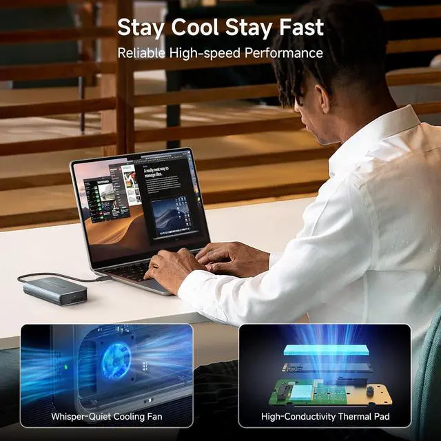Alt view image 4 of 7 - 40Gbps Portable USB4 / Thunderbolt 4 SSD Enclosure for M.2 NVMe - Up to Read:3800MB/s, Write:3600MB/s, Enclosure, Tool-Free, Intelligent Cooling, 4/5 Compatible silver