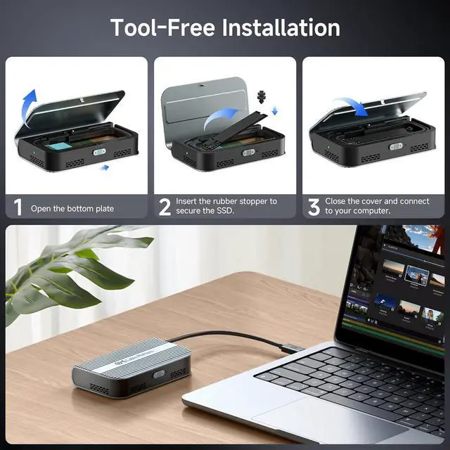 Alt view image 5 of 7 - 40Gbps Portable USB4 / Thunderbolt 4 SSD Enclosure for M.2 NVMe - Up to Read:3800MB/s, Write:3600MB/s, Enclosure, Tool-Free, Intelligent Cooling, 4/5 Compatible silver
