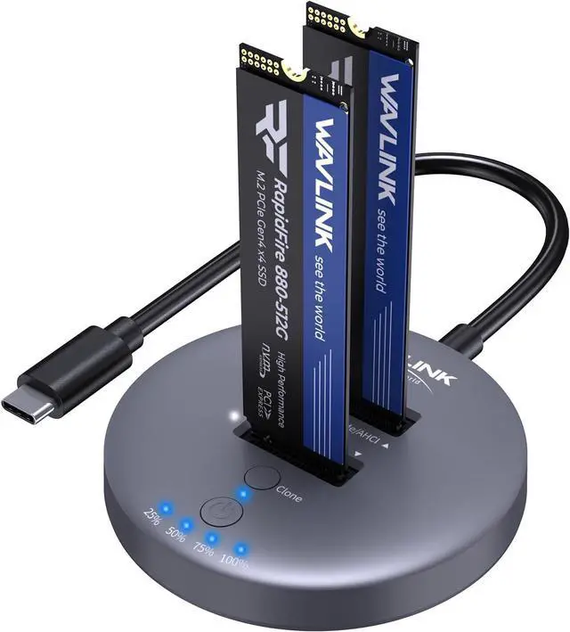 Main image of M.2 NVMe SSD Cloner Dock, 10Gbps Dual-Bay to USB-C/A Enclosure, Supports Offline Clone, UASP, Design for M-Key or M+B Key SSDs in Size 2230/2242/2260/2280/22110, Not Include -