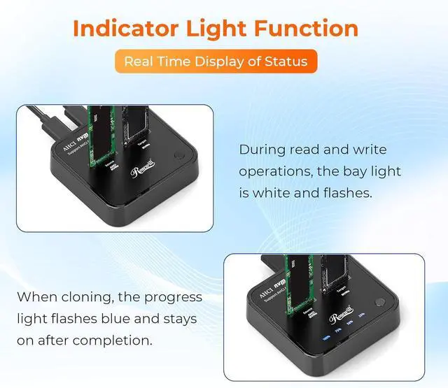 Alt view image 5 of 5 - Cloner, M.2 Duplicator Dual Bay Enclosure, Tool-Free 20Gbps USB3.2 Gen 2X2 to USB Adapter Docking Station for M Key PCIE Reader Supports Offline Clone-RS-N2-CL -  20 Gbps