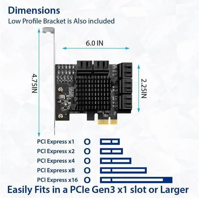 Alt view image 4 of 5 - 10 Port SATA III to PCIe 3.0 x1 Non-RAID Expansion Card JMB582 Low Profile Bracket, (SY-PEX40167) -