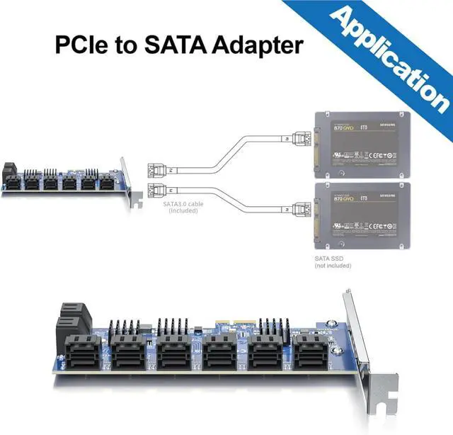 Alt view image 4 of 4 - 16 Port PCIe SATA 3.0 Expansion Card, 6Gbps X1 Controller Card with Cables, Support SSD/HDD Drives for Windows 10/8/7/Linux -  16-Port, PCI-e
