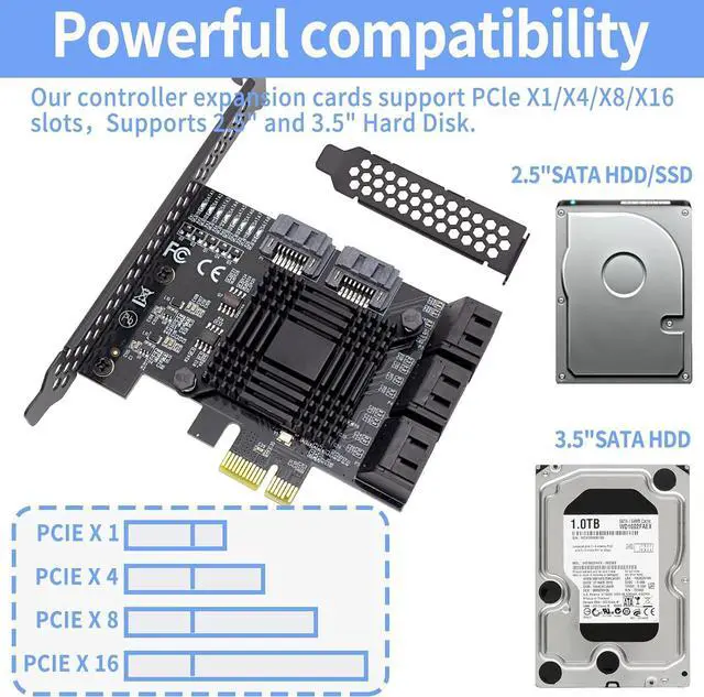 Alt view image 5 of 7 - PCIe 8-Port SATA Controller Card (6 Gbps, Compatible with Windows, MAC, Linux) 8 Cables and Low Profile Bracket  PCIE port -