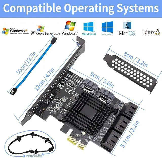 Alt view image 4 of 7 - PCIe 8-Port SATA Controller Card (6 Gbps, Compatible with Windows, MAC, Linux) 8 Cables and Low Profile Bracket  PCIE port -