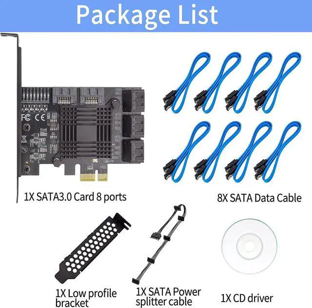 Alt view image 7 of 7 - PCIe 8-Port SATA Controller Card (6 Gbps, Compatible with Windows, MAC, Linux) 8 Cables and Low Profile Bracket  PCIE port -