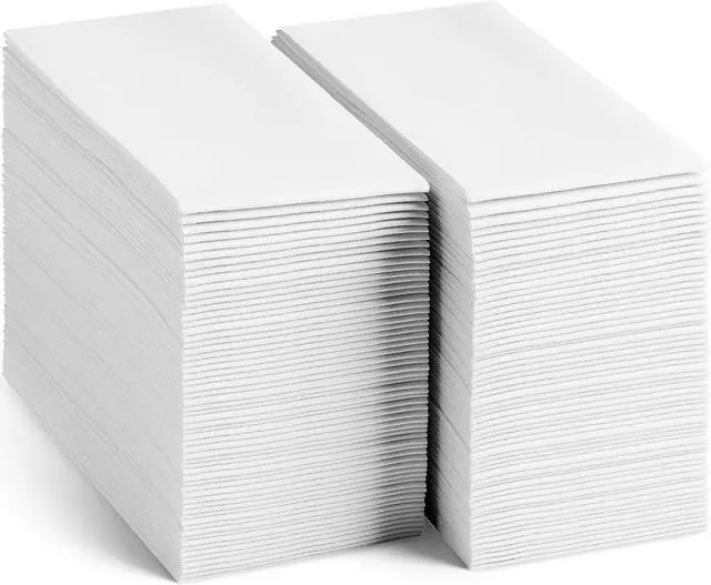 Main image of 300-pack  Disposable Linen-Feel Guest Towels [8" x 17" ] - Cloth-Like Hand Bathroom Napkins, Made In USA Soft and Absorbent Paper Napkin for Kitchen, Bathroom, Party, Wedding, Or Event White 8"