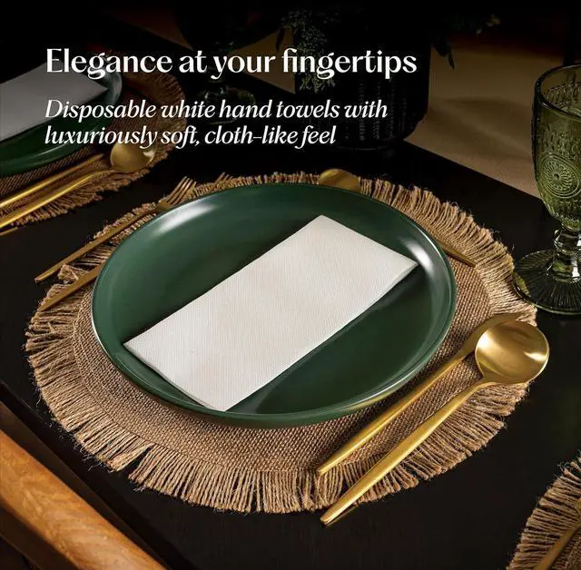 Alt view image 3 of 7 - 300-pack  Disposable Linen-Feel Guest Towels [8" x 17" ] - Cloth-Like Hand Bathroom Napkins, Made In USA Soft and Absorbent Paper Napkin for Kitchen, Bathroom, Party, Wedding, Or Event White 8"