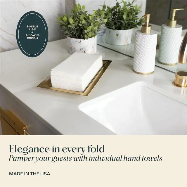 Alt view image 2 of 7 - 300-pack  Disposable Linen-Feel Guest Towels [8" x 17" ] - Cloth-Like Hand Bathroom Napkins, Made In USA Soft and Absorbent Paper Napkin for Kitchen, Bathroom, Party, Wedding, Or Event White 8"