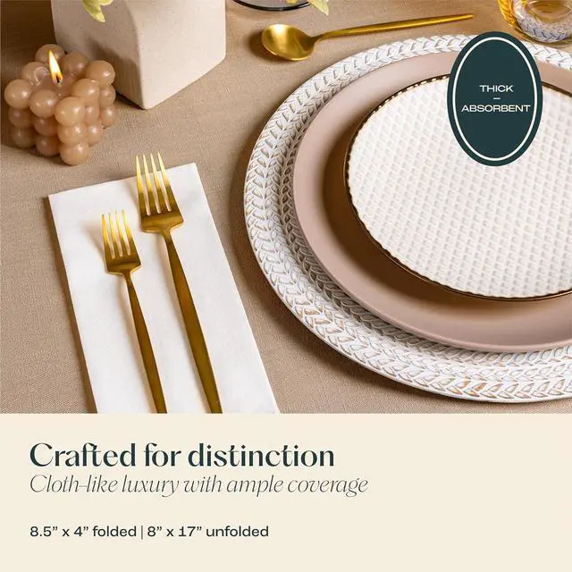 Alt view image 4 of 7 - 300-pack  Disposable Linen-Feel Guest Towels [8" x 17" ] - Cloth-Like Hand Bathroom Napkins, Made In USA Soft and Absorbent Paper Napkin for Kitchen, Bathroom, Party, Wedding, Or Event White 8"