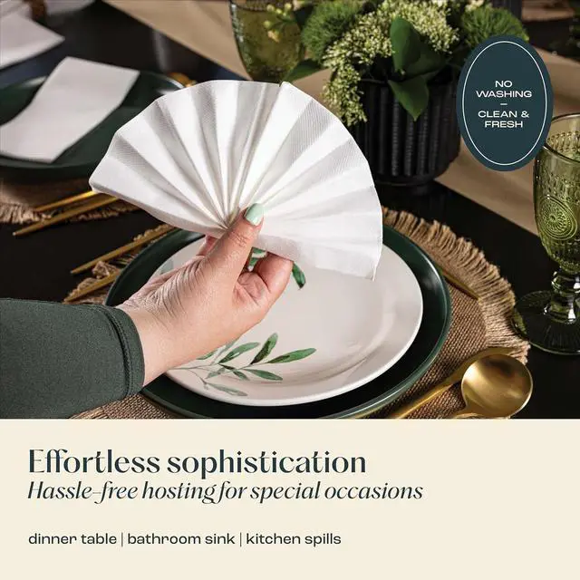 Alt view image 6 of 7 - 300-pack  Disposable Linen-Feel Guest Towels [8" x 17" ] - Cloth-Like Hand Bathroom Napkins, Made In USA Soft and Absorbent Paper Napkin for Kitchen, Bathroom, Party, Wedding, Or Event White 8"