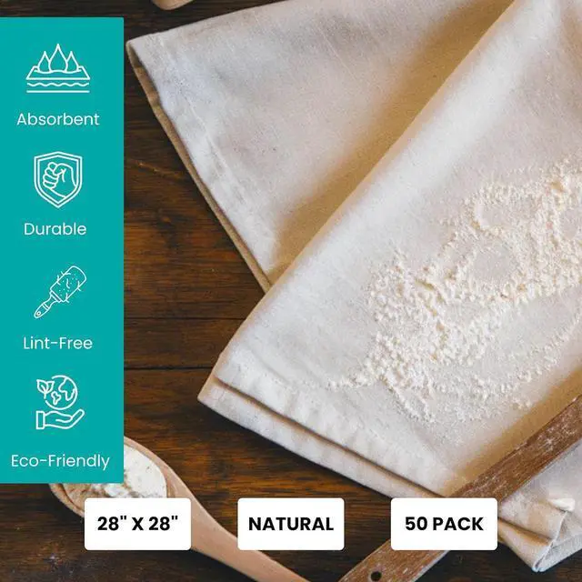 Alt view image 6 of 7 - Flour Sack Towels | Tea Towel for Crafts| Kitchen Dish Cotton Blank Embroidery| Baking Bread Proofing Linen Cover| Thick Absorbent Quick Dry 50 Pack 28"x28" Natural -