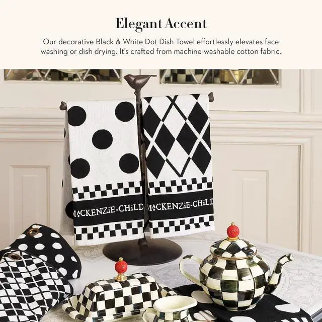 Alt view image 2 of 6 - Cotton Dish Towel, Cute Decorative Kitchen Towel for Cleaning and Home Decor, Set of 3, Black-and-White Dot  Black & White 3-Pack