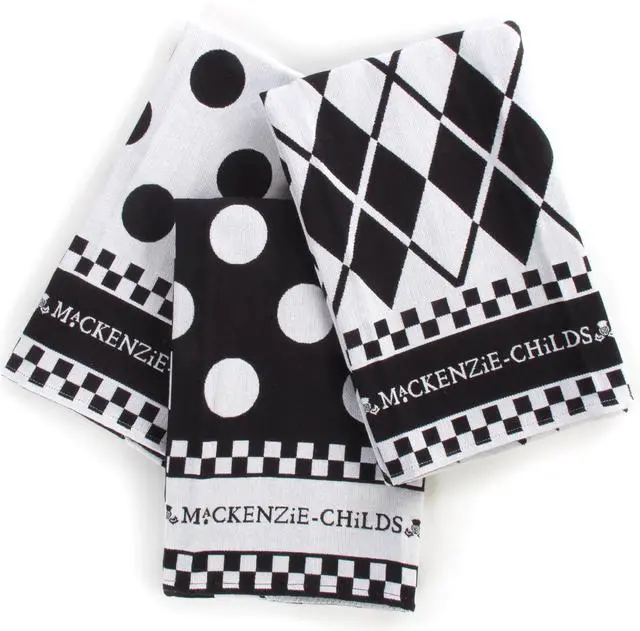 Main image of Cotton Dish Towel, Cute Decorative Kitchen Towel for Cleaning and Home Decor, Set of 3, Black-and-White Dot  Black & White 3-Pack