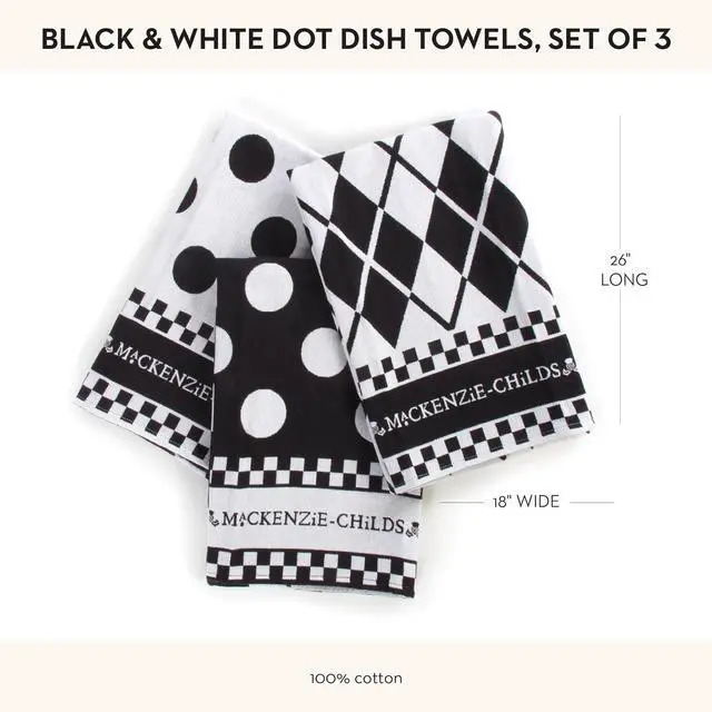 Alt view image 4 of 6 - Cotton Dish Towel, Cute Decorative Kitchen Towel for Cleaning and Home Decor, Set of 3, Black-and-White Dot  Black & White 3-Pack