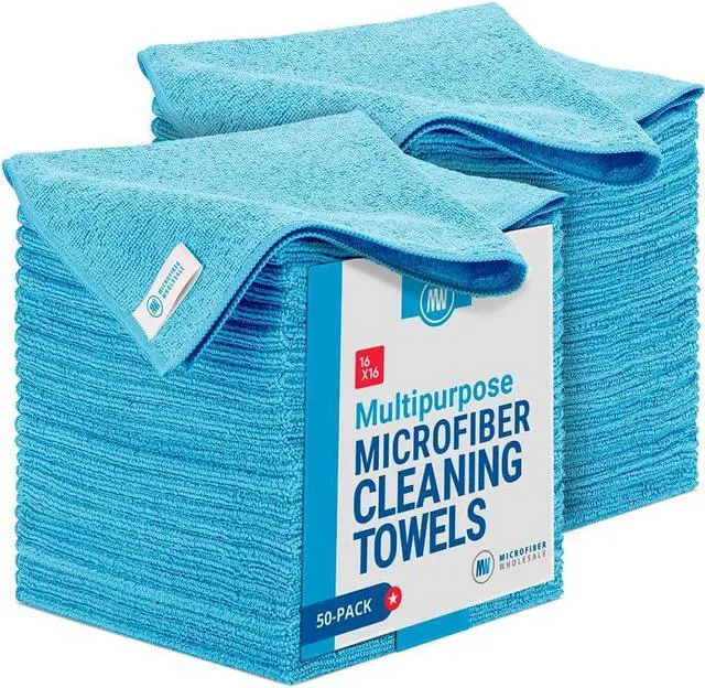 Main image of 16" x All Purpose Microfiber Towels - 50 Pack Reusable Wash Cloths, Dust, Kitchen, Car, Shop Rags for Cleaning (Blue)  Blue