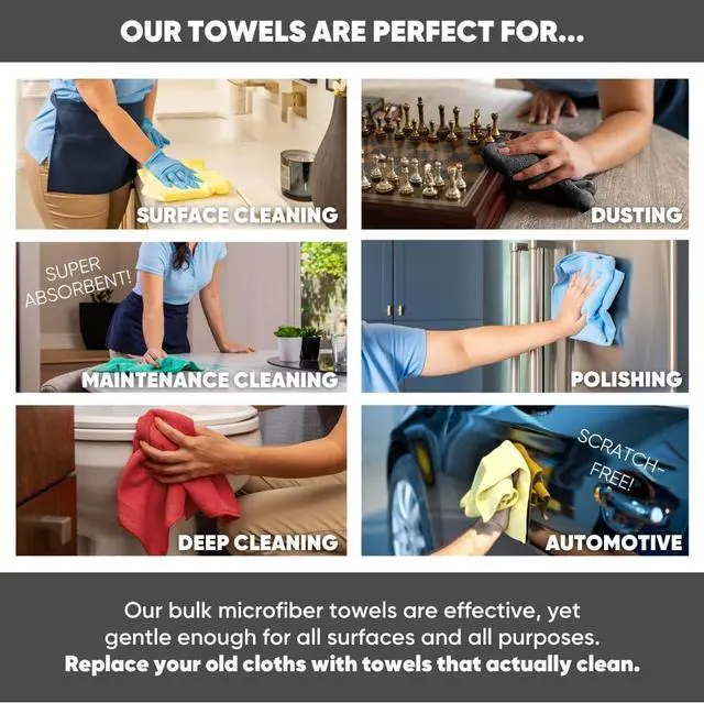 Alt view image 6 of 6 - 16" x All Purpose Microfiber Towels - 50 Pack Reusable Wash Cloths, Dust, Kitchen, Car, Shop Rags for Cleaning (Blue)  Blue