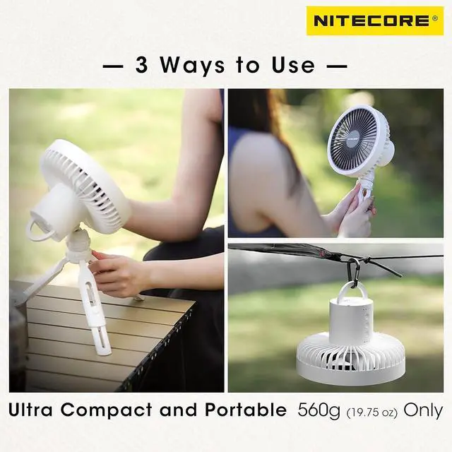 Alt view image 6 of 7 - Nitecore NEF10 Multifunctional Portable Electric Fan with LED Ring Light, Flexible Ball Head Tripod, Brushless Motor 10000mAh Battery(Grey)