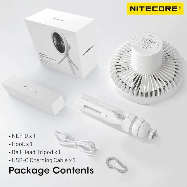 Alt view image 7 of 7 - Nitecore NEF10 Multifunctional Portable Electric Fan with LED Ring Light, Flexible Ball Head Tripod, Brushless Motor 10000mAh Battery(Grey)