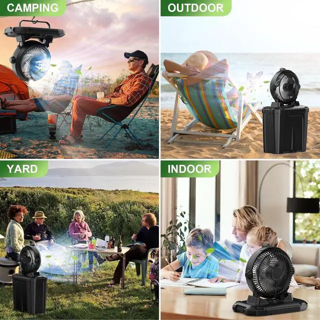 Alt view image 6 of 7 - Portable Misting Fan with 11L Large Bucket, 20000mAh USB Rechargeable Battery Operated Camping Fans, 3 Spray Nozzles & Strong Wind Speeds Fan, Fans for Outside Black -