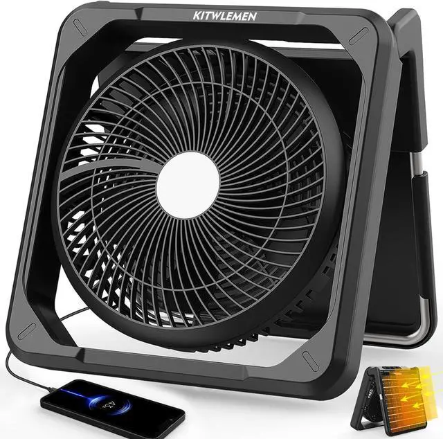 Main image of 11.5 Inch Upgraded Solar Camping Fan with Light- Rechargeable Battery Fan, 10W Detachable Panel, 3 Speed, 6H Timer,60° Pivot Strong Airflow for Fishing RV Trips Hurricane Power Outage  Black inch