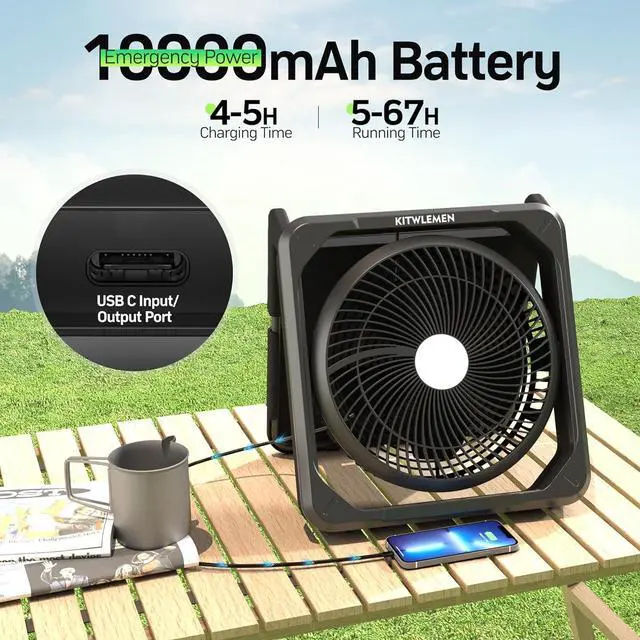Alt view image 2 of 7 - 11.5 Inch Upgraded Solar Camping Fan with Light- Rechargeable Battery Fan, 10W Detachable Panel, 3 Speed, 6H Timer,60° Pivot Strong Airflow for Fishing RV Trips Hurricane Power Outage  Black inch
