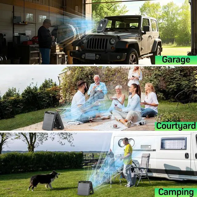 Alt view image 7 of 7 - 11.5 Inch Upgraded Solar Camping Fan with Light- Rechargeable Battery Fan, 10W Detachable Panel, 3 Speed, 6H Timer,60° Pivot Strong Airflow for Fishing RV Trips Hurricane Power Outage  Black inch