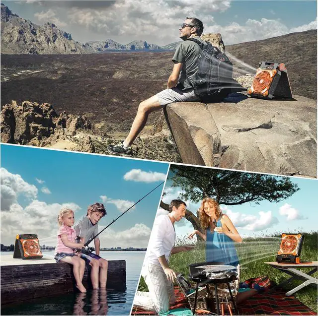 Alt view image 7 of 7 - Upgraded Solar Camping Fan with Lantern - Rechargeable Battery Operated Fan, 36H Run Time Max, 4 Speeds, 8H Timer, 90° Adjustable Portable Desk for Hurricane, Power Outage, Outdoor Use  Orange 11