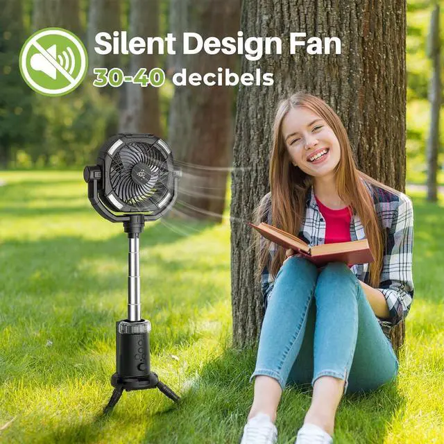 Alt view image 3 of 7 - Portable Camping Fan, 20000mAh Rechargeable Fan with Lights, Battery Powered, Remote &Hook, Height Adjustable, 360° Oscillation, for Outdoor, Tent, Travel, Fishing black -