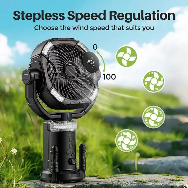 Alt view image 5 of 7 - Portable Camping Fan, 20000mAh Rechargeable Fan with Lights, Battery Powered, Remote &Hook, Height Adjustable, 360° Oscillation, for Outdoor, Tent, Travel, Fishing black -