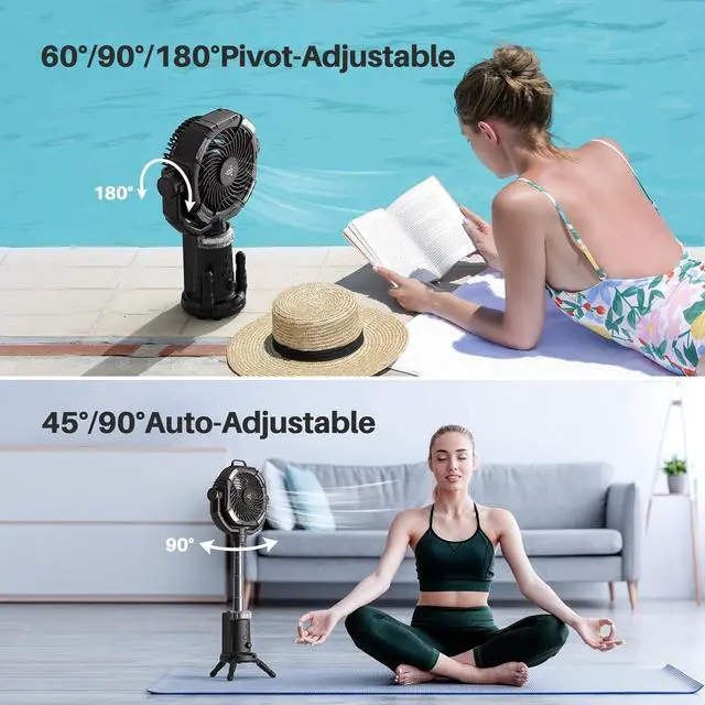 Alt view image 7 of 7 - Portable Camping Fan, 20000mAh Rechargeable Fan with Lights, Battery Powered, Remote &Hook, Height Adjustable, 360° Oscillation, for Outdoor, Tent, Travel, Fishing black -