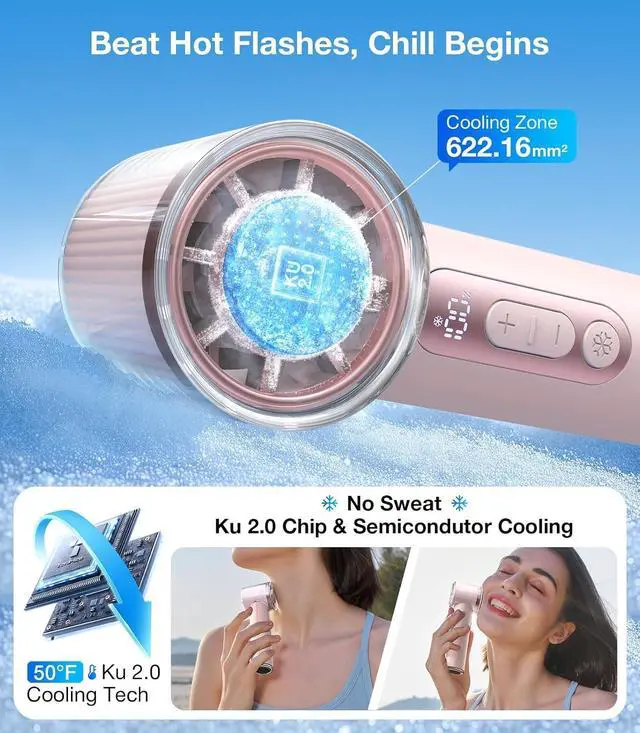 Alt view image 3 of 7 - COOLiFY iva Handheld Fan with Ice Cooler, [Chill by 50F] 0-100 Speed, Super Mini Powerful Portable Fan, 5000mAh Rechargeable Hand Held, Travel Essentials, Gifts for Dad Husband, Pink  -