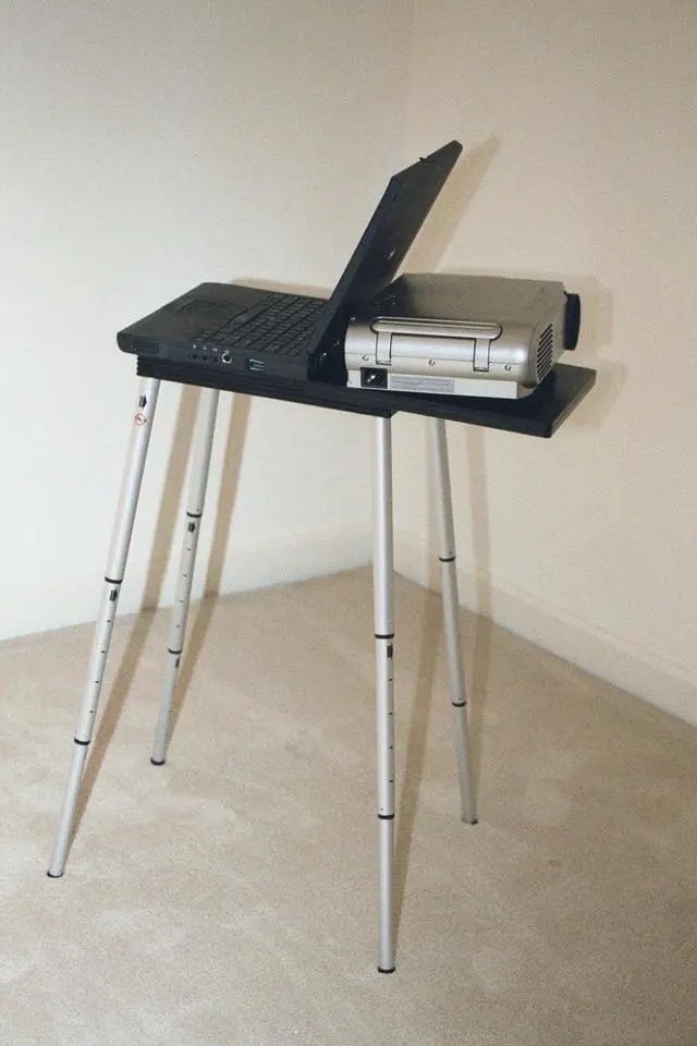 Main image of Black Portable Compact Lightweight Adjustable Height Laptop Notebook Computer Stand Table with steel colored aluminum legs -