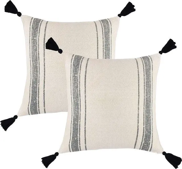 Main image of - Modern & Luxurious 18" x Decorative Boho Throw Pillow Covers Durable Quality Machine Washable Luca Design Black, White, Grey, and Neutral 2 Pack  (Pack of 2)