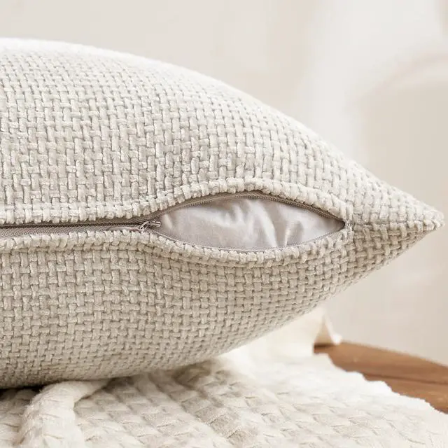 Alt view image 7 of 7 - Pack of 4 Couch Throw Pillow Covers 18x18 Inch Neutral Soft Decorative Chenille Pillow Covers Farmhouse Boho Cushion Covers for Mid Century Modern Home Decor Sofa Bedroom Living Room