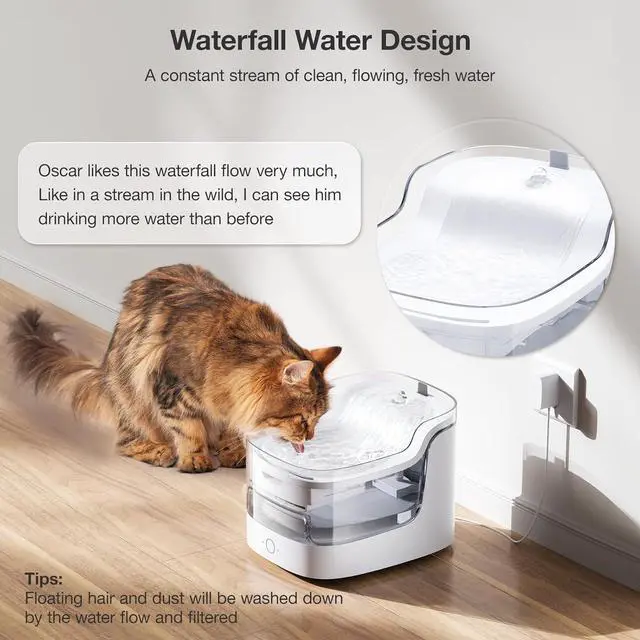 Alt view image 7 of 7 - 2L Cat Water Fountain Smart App Control,8 Layers Filtration Automatic Dispenser for Cats Dogs pet Wireless Pump 2.4G WiFi PF1 Marbre -