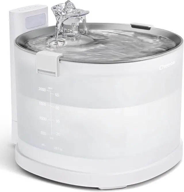 Main image of Pumpless Cat Water Elfin Fountain, Wireless Pet Fountain Battery Operated, 2L/67oz E1+ Automatic Dispenser Cats & Dogs MagDrive Technology Stainless Steel Tray, No Cleaning Hassle  White Cordless