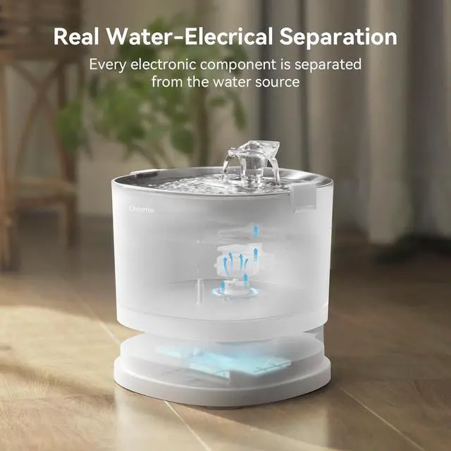 Alt view image 4 of 7 - Pumpless Cat Water Elfin Fountain, Wireless Pet Fountain Battery Operated, 2L/67oz E1+ Automatic Dispenser Cats & Dogs MagDrive Technology Stainless Steel Tray, No Cleaning Hassle  White Cordless