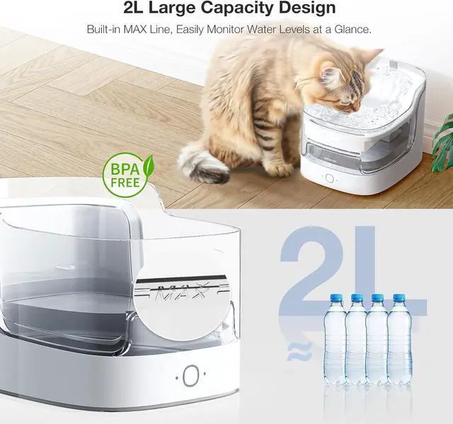 Alt view image 7 of 7 - PF1 2L Cat Water Fountain Smart App Control 8 Layers Filtration Automatic Dispenser for Cats Dogs Pet Wireless Pump Health Manager 2.4G WiFi White -