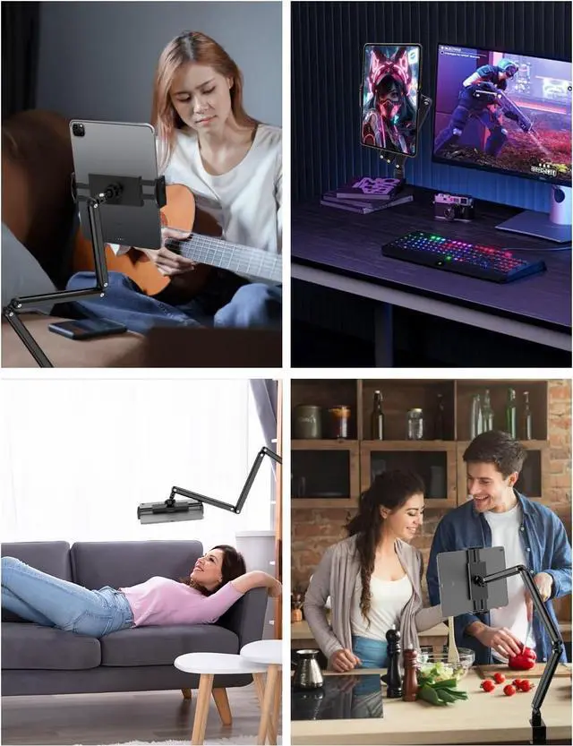 Alt view image 6 of 6 - Adjustable Aluminum Tablet Stand Foldable Arm for Desk/Bed 360° Rotation Compatible with iPad Pro 12.9/11 Air Mini  Tabs Nintendo Switch 5.1-15.9 Devices - Sturdy & Portable