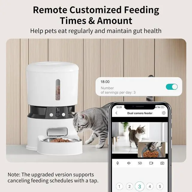Alt view image 5 of 7 - Automatic Cat Feeder with 2 Cameras 1080P HD Night Vision Pet Food Dispenser Two-Way Voice and Audio Dog Smart WiFi & Programmable Schedule Slow Bowl White  -