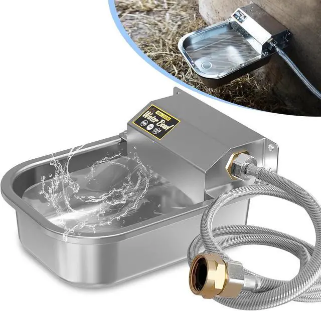 Main image of Automatic Water Dispenser for Dogs, 101oz Outdoor Dog Bowl, 304 Stainless Steel Feeder Small to Large Pets, Livestock Waterer, Anti-Tipping, Auto-Fill, Easy Clean Silver -