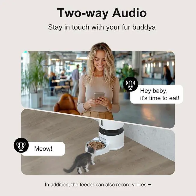 Alt view image 4 of 7 - Automatic Cat Feeder with 2 Cameras 1080P HD Night Vision Pet Food Dispenser Two-Way Voice and Audio Dog Smart WiFi & Programmable Schedule Slow Bowl White  -