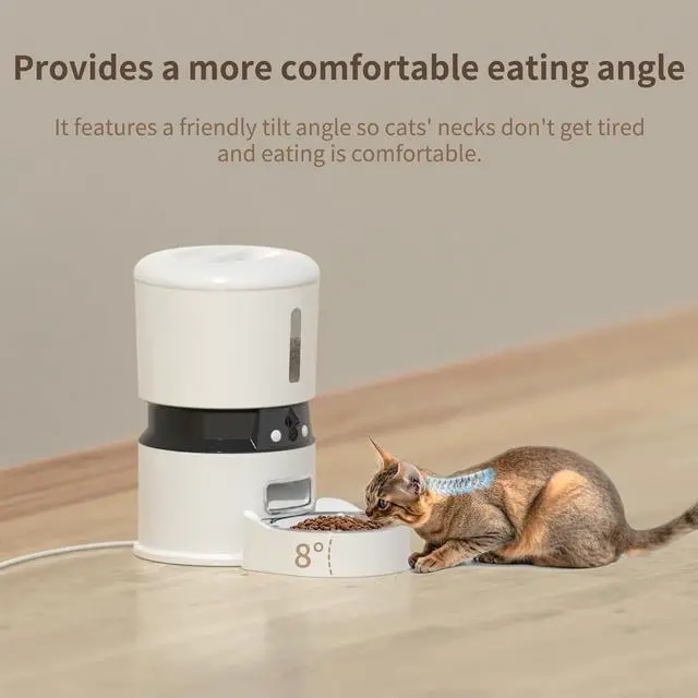 Alt view image 6 of 7 - Automatic Cat Feeder with 2 Cameras 1080P HD Night Vision Pet Food Dispenser Two-Way Voice and Audio Dog Smart WiFi & Programmable Schedule Slow Bowl White  -
